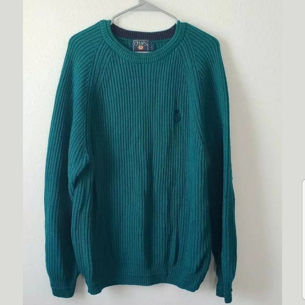 Mens CHAPS Ralph Lauren Teal Blue Knit sweater